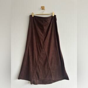 Vintage 90s Y2K Faux Suede Brown Maxi Skirt – Made in USA – Size 12